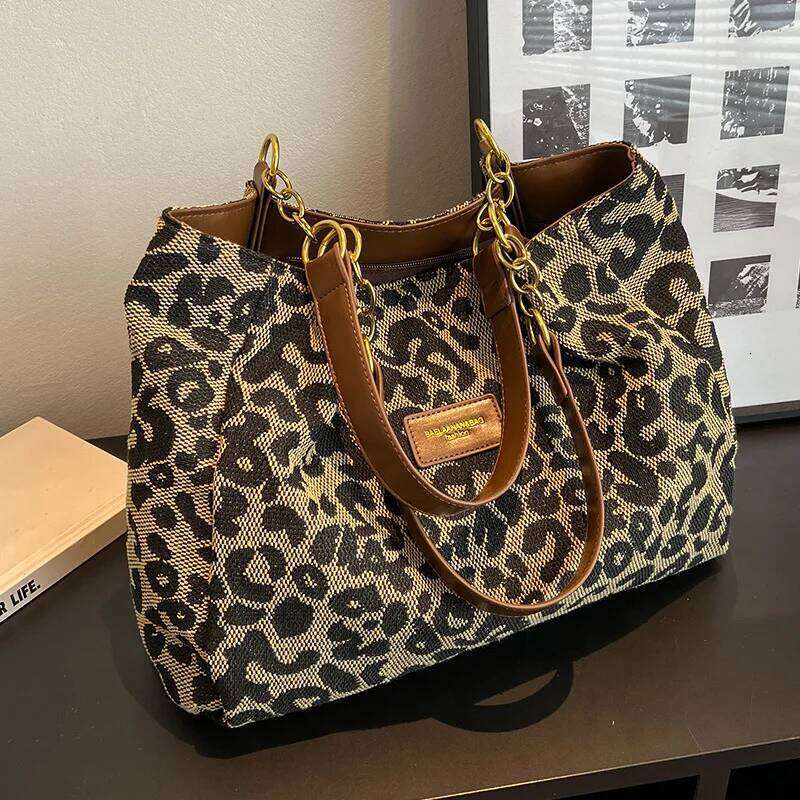 Best Selling Women's Retro Leopard Print Single Armpit Shoulder Large Capacity Tote Bag, Daily Handbag Women Shopping XJ260311