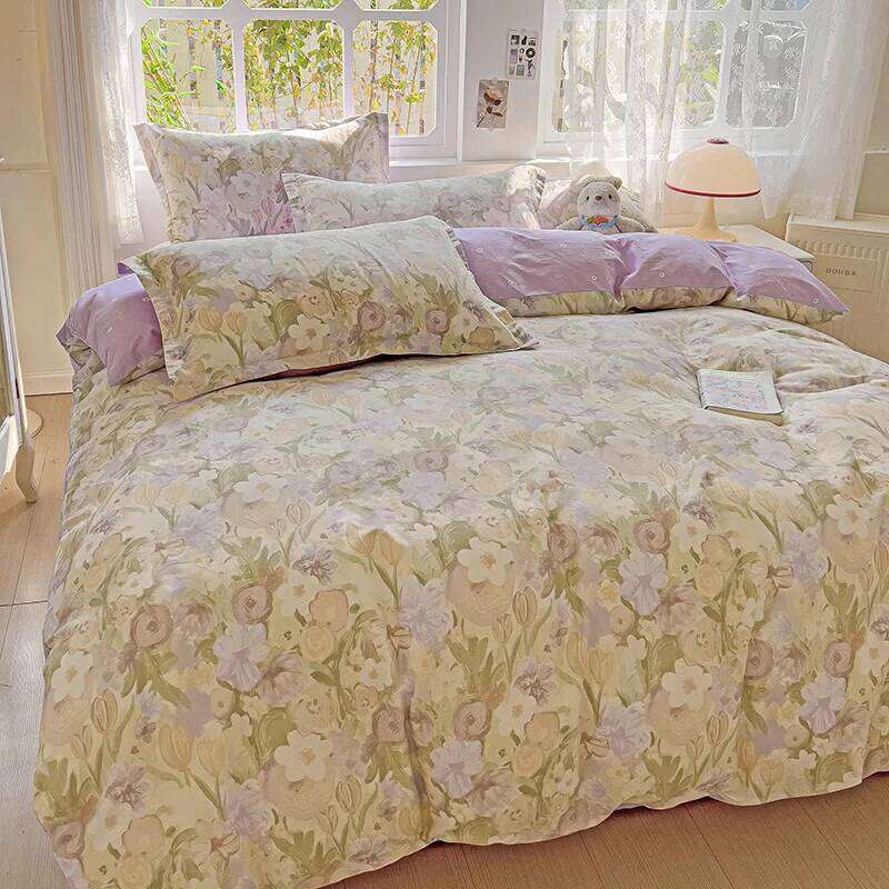 Pastel Fresh Floral Super Soft 100% Cotton Bedding Set 3Pcs-1 Duvet 2 Pillowcases,Skin-friendly Comfortable,Quilt Cover H260311