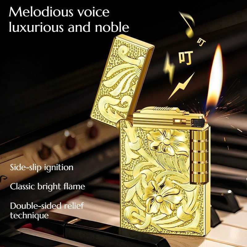 Personalized Sliding Abrasive Wheel Clear and Loud Metallic Tone Steel Sound Inflatable Business-style Open Flame Lighter N260311