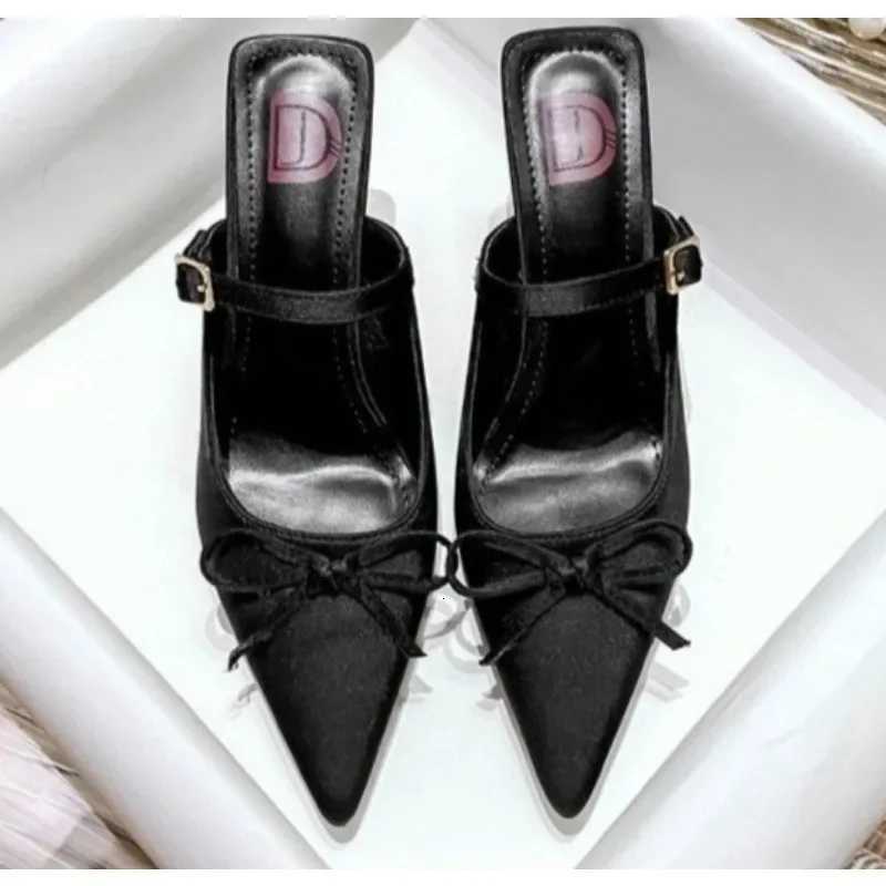 Elegant Leopard Mid Heels Bow Fashion Sandals 2025 Summer Pointed Toe Sexy Pumps Women Shoes Dress Designer Zapatillas K260311
