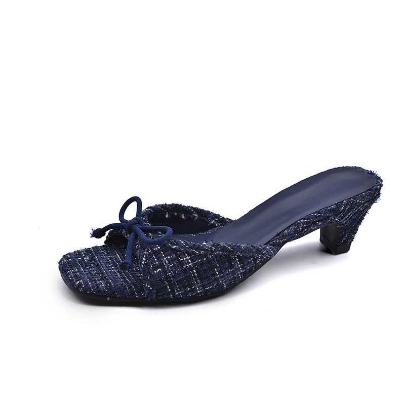 Designer Womens Butterfly-knot Street Style Square Toe Thick Heel Dress Shoes Spring Summer Concise Zapatos De Mujer K260311