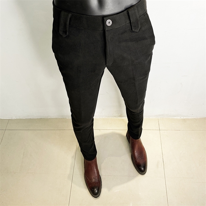Autumn Winter Thickened Suit Pants Men Casual Slim Fit Straight Trousers Formal Business Woolen Cloth Social Office Dress Pants 260327