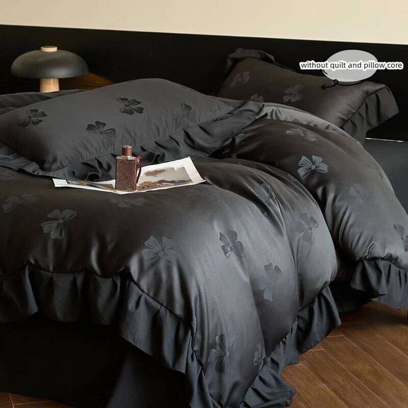 3pcs Black,White Duvet 1*Duvet Cover + 2*Pillowcase, Without Core, Butterfly knot jacquard Bedding Set H260311