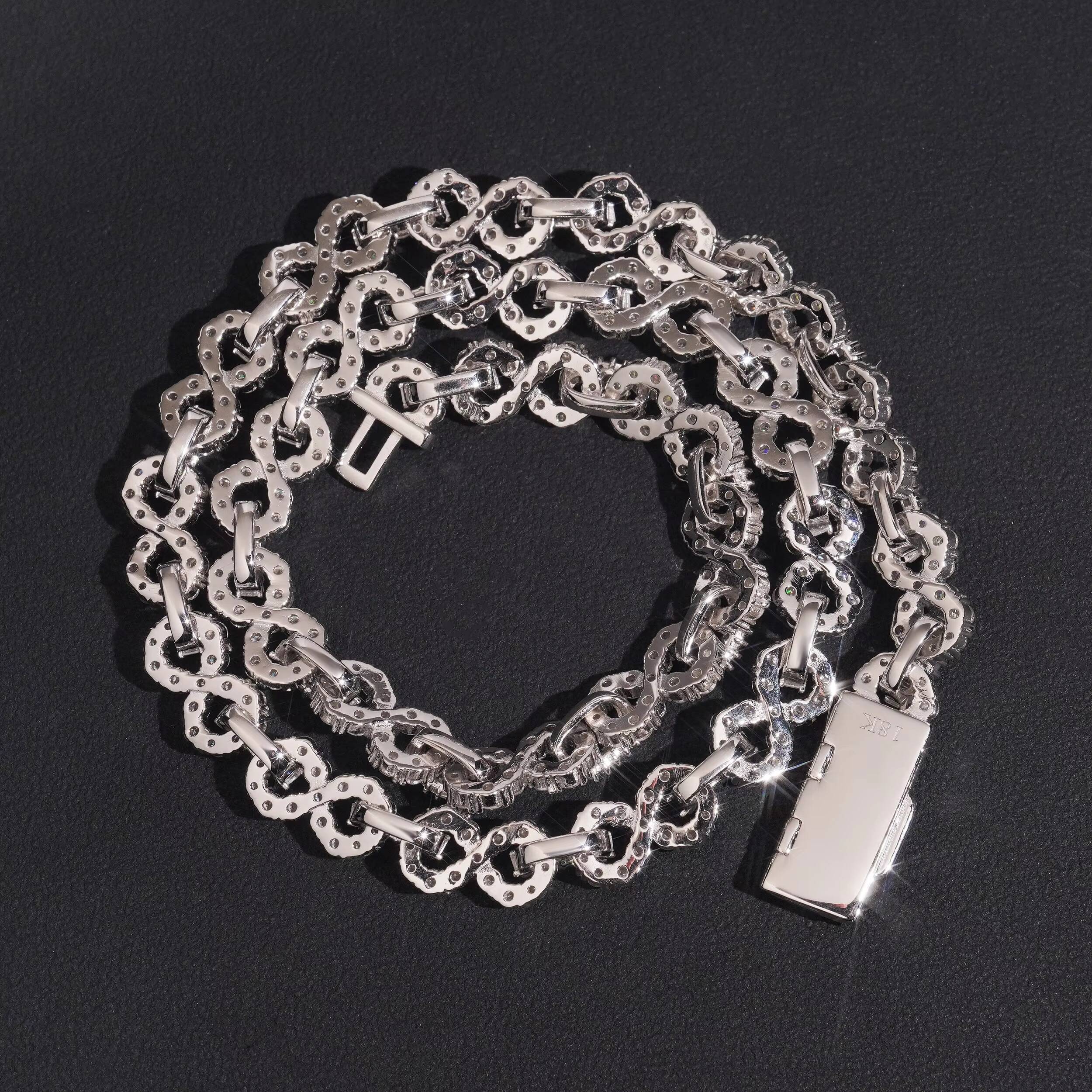925 Sterling Silver 8MM Infinity Link Chain Necklace VVS Moissanite Diamond Hip Hop Jewelry