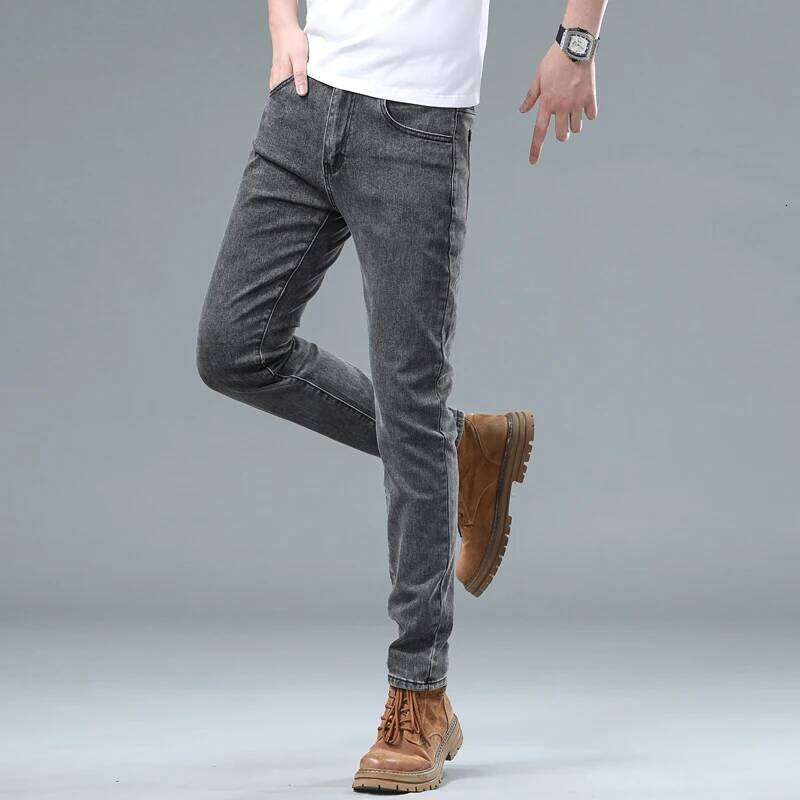 Stretch Pencil Cargo Jeans Gray Men High Street Casual Denim Trousers Fashion Personality Straight Little Feet Men's Pants Z260225