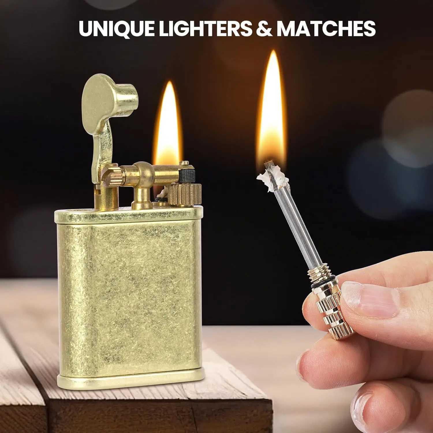 Vintage Trench Lighter with Permanent Match Refillable Kerosene Lighter Waterproof Metal Lighter for Men N260311