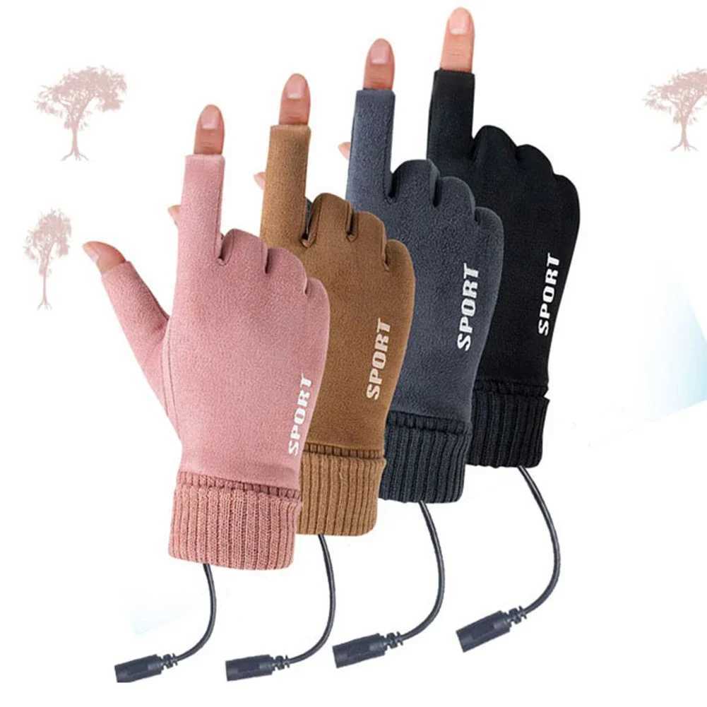 Touch Screen Electric Heated Hand Warmer Non-Slip USB Rechargeable Heated Motorcycle Gloves 2 Finger Heated Gloves for Women Men M260311