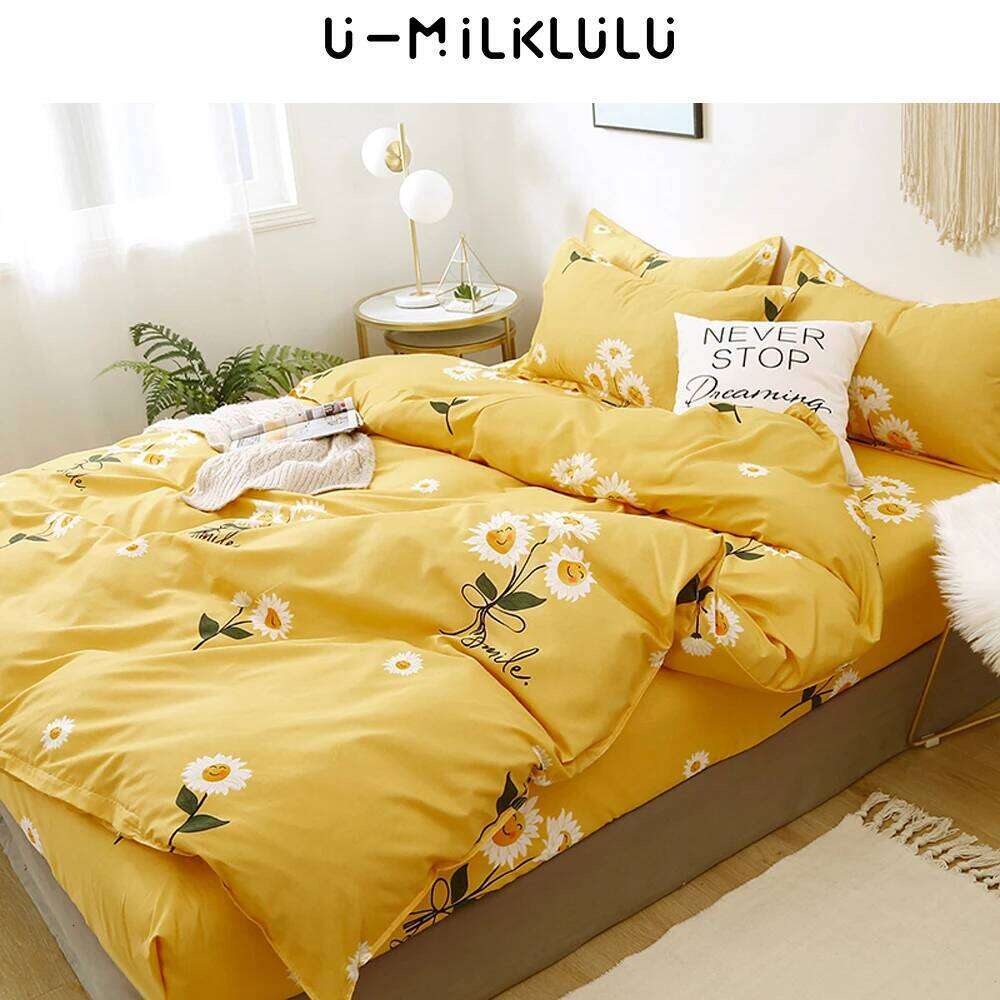 Sunflower Bedding Set, Yellow Sheet Single Double Queen, King Size, Elastic Duvet Cover, Pillowcase Country Style Bed Comforters H260311