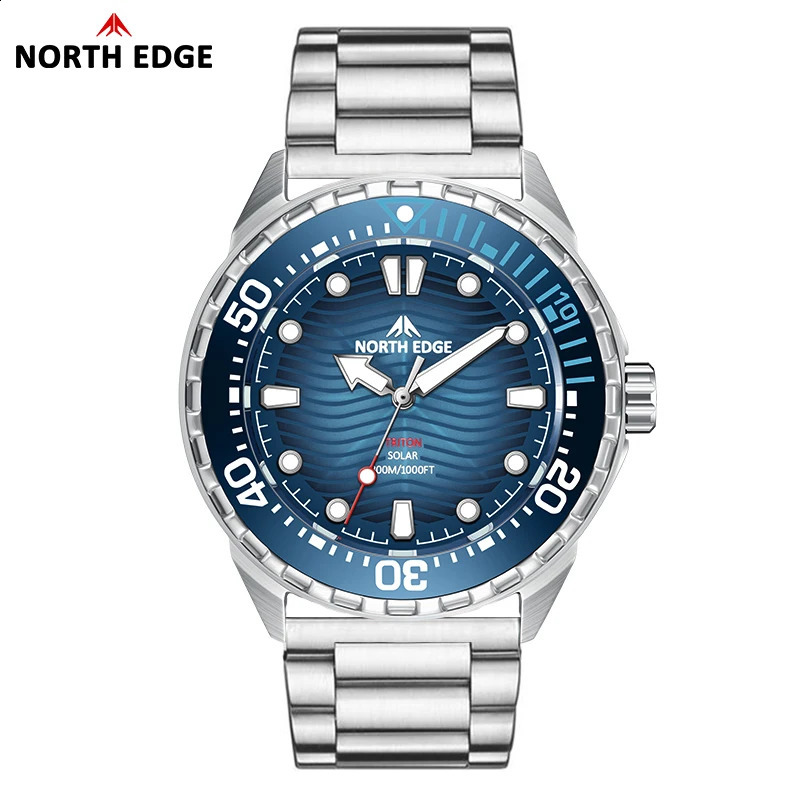 NORTH EDGE TRITON Solar Powered Dive Watch Men y Quartz Watches For Men 316L Stainless Steel Case Waterproof 300M 260307