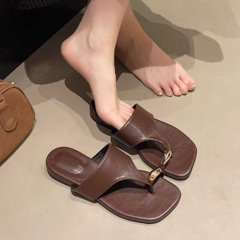 Female Flats Slides Shoes for Ladies Summer Beach Fashion Metal Women Flats Sandals Shoes K260311
