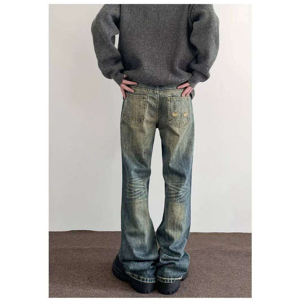 American Vintage 2025 New Fashion Men's Washed Casual Trendy Simple Basic Wide Leg Denim Trousers Male Flare Jeans Pants Clothes Z260225