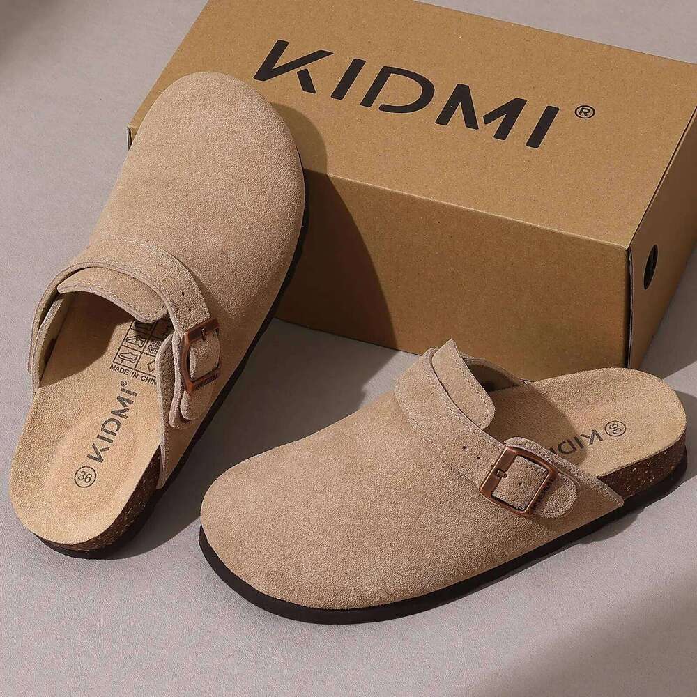 Crestar New Brooklyn Women's Suede Clogs Cork Footbed Cow Leather Mules With Adjustable Slingback Fashion Slip on Potato Shoes