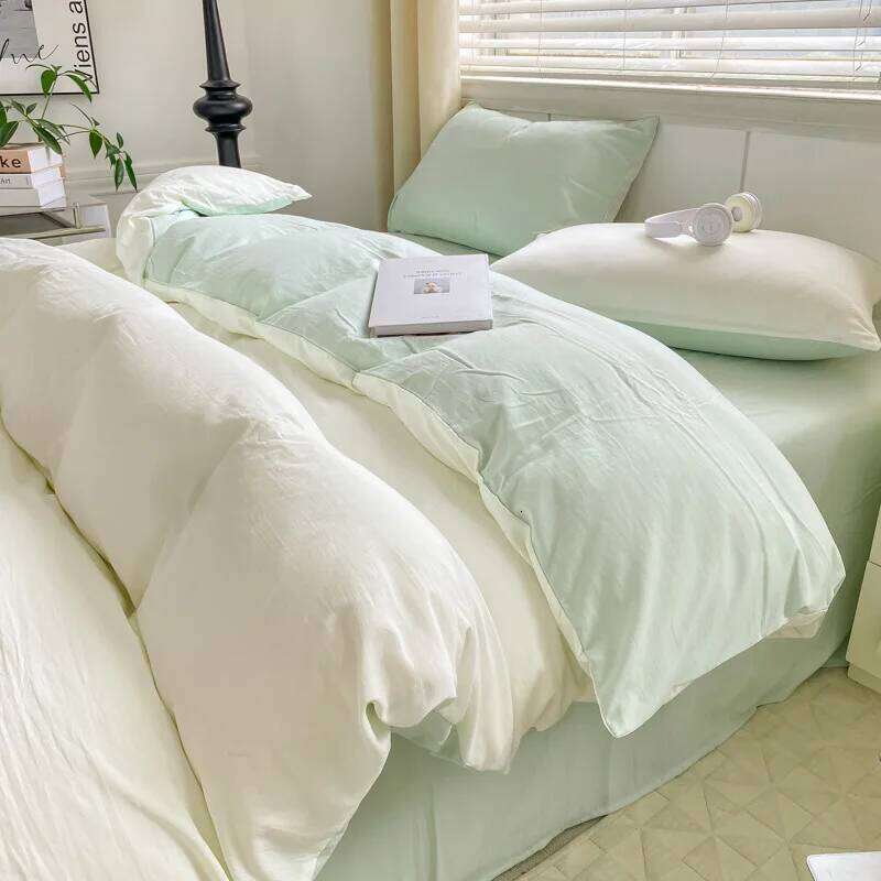 2025 new class A pure four-piece set small fresh solid color super soft washed cotton mattress bed sheet quilt cover H260311