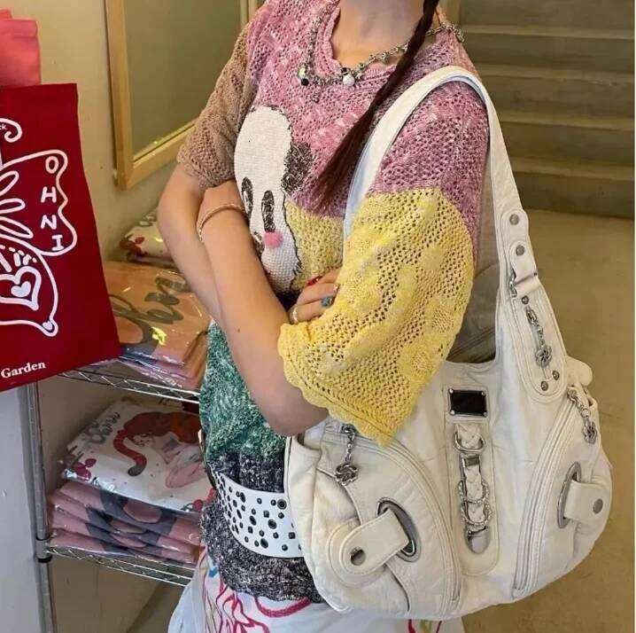 JIAERDI Vintage White Large Capacity Handbag Women High Street Leather Pocket Y2k Shoulder Bags Ladies Retro Purse Bagutte Bag XJ260311