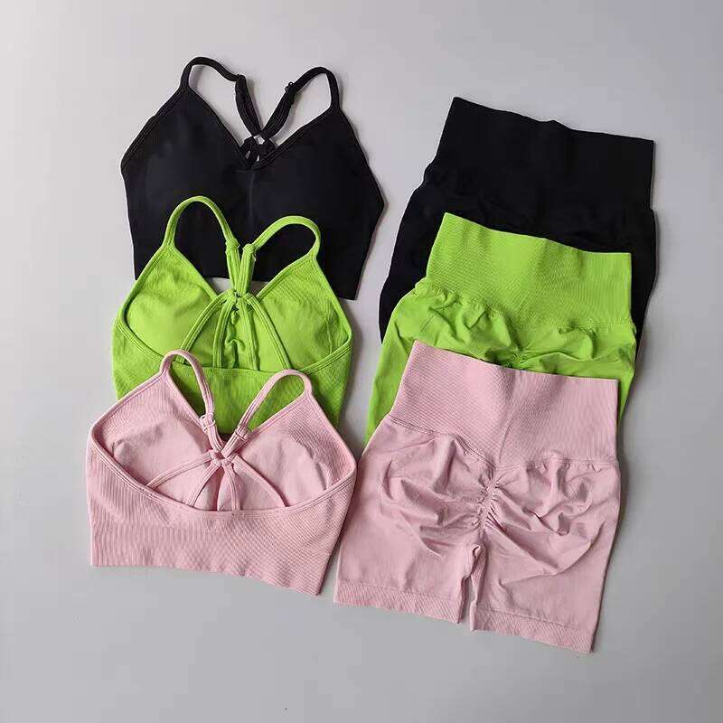 2 Pcs Yoga Sets Women High Waist Workout Outfits Wear Gym Clothing Sports Suits Fitness Tracksuit Sportswear Shorts Suit 26H0311