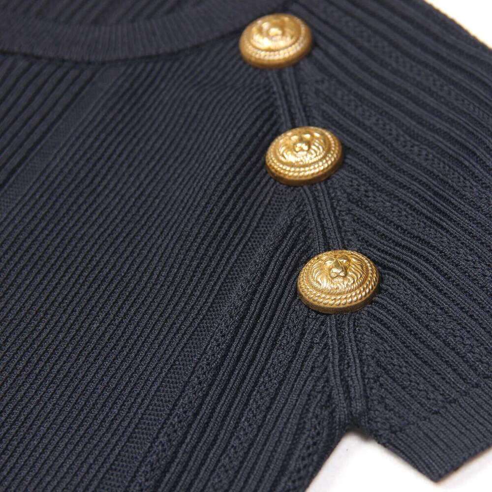 SML High Quality Three Color Fashion Elastic Knitted Solid Shoulder Button Sleeve Pullover Short Slim Fit Women's Top