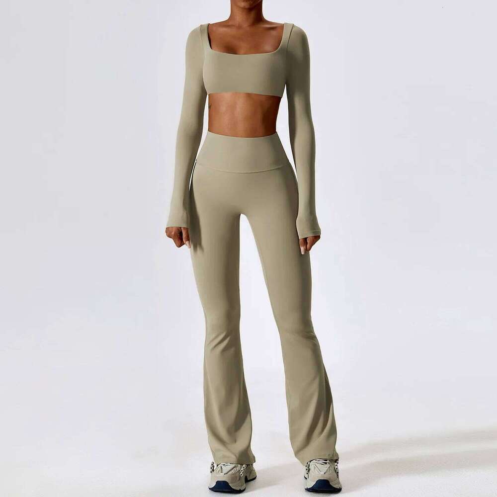 Yoga Set 2PCS Seamless Women Sportswear Workout Clothes Athletic Wear Gym Legging Fitness Bra Crop Top Long Sleeve Sports Suits 26H0311