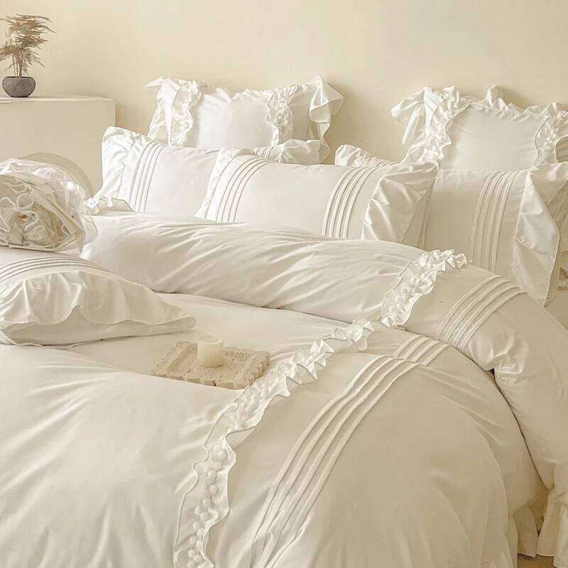 Korean Princess Style Lace Ruffles Bedding Solid Color Duvet Cover Set Flat/Fitted Bed Sheet With Pillowcases H260311 - view 3