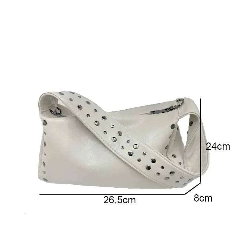 A1Punk Style Rivet Design Large Capacity Lady Handbags bolsas Soft Leather Underarm Bags Women Solid Color Casual Shoulder Bag XJ260311