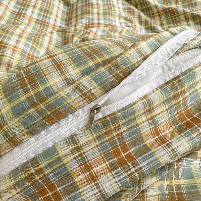 Japanese Simple Plaid Duvet Cover Retro Stripe Bedding 3PCS Soft Breathable Lightweight Quilt Covers Set with Zipper Closure H260311