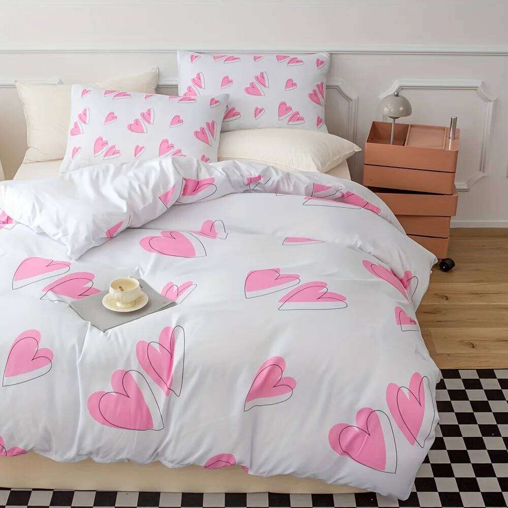 Simple Heart Duvet Cover Pillowcase Nordic Style Valentine's Day Couple Gift Boys Girls Custom Made Bedding Set No Bed Sheet H260311
