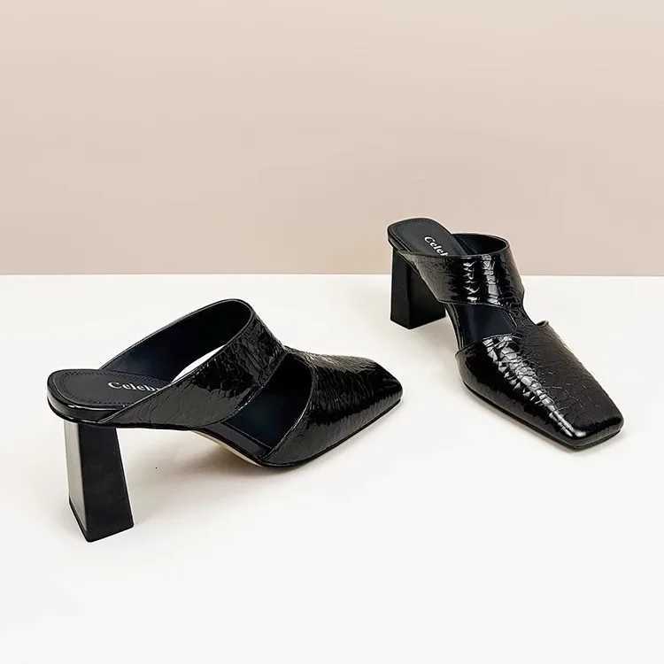 Women Sandals Fashion Square Toe Shallow High Heel Ladies Mules Casual Shoes Large Size Summer Stiletto Party Dress Sandalias K260311