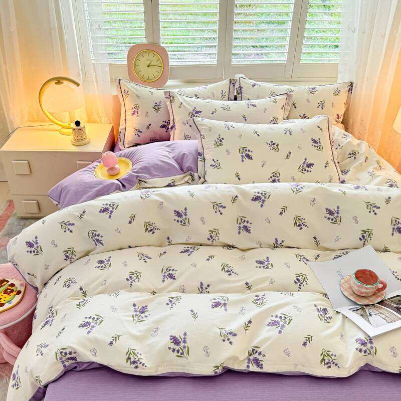 100% Cotton Lavender Print Cover 3-Piece 1 Duvet + 2 Pillowcases - Breathable & Fade-Resistant, Bedding Set H260311