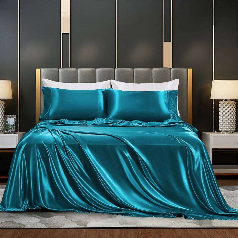 Solid Color Rayon Satin Bedding Set Include Duvet Cover Flat Sheet Pillowcase Queen King Size Free Ship H260311