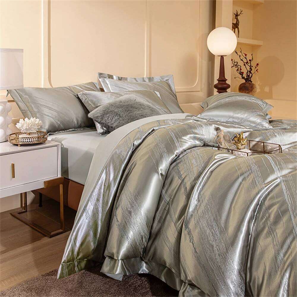 Satin Stitch Jacquard Bedding Comforter Delicate Queen King Four-Piece Set Quilt Cover Pillowcases Home Textile H260311 - view 4