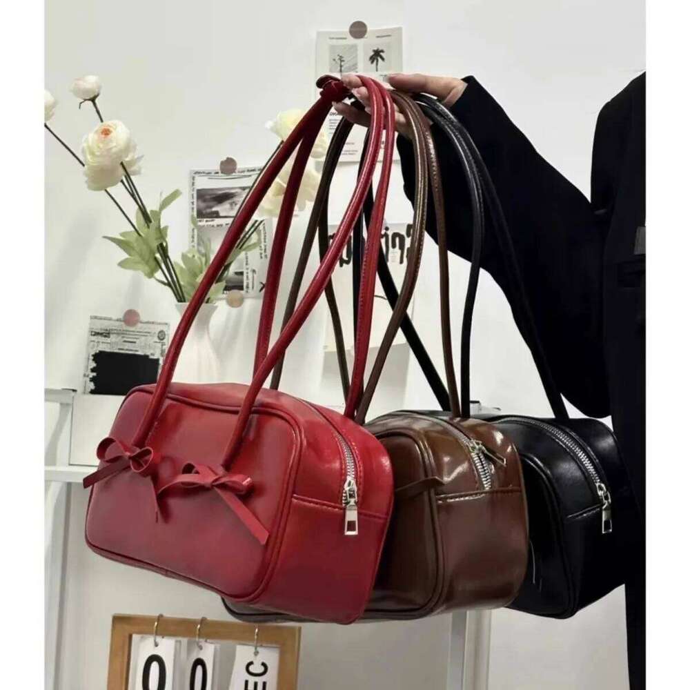 Bow Design Women's Boston Underarm Bag Simple Pu Leather Ladies Shoulder Bags Fashion Pillow Small Handbags Female Tote Purses XJ260311
