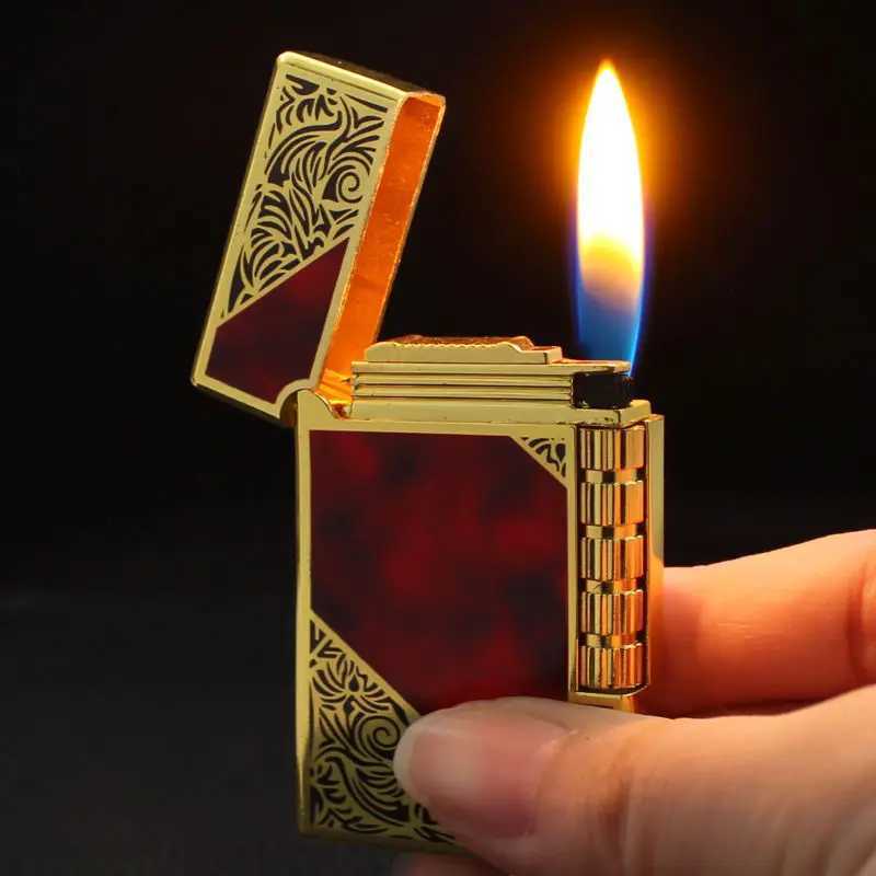 2026 Gas Lighter Grinding Jet Gas Flint Lighter Butane Metal Emboss PING Bright Sound Cigarette Cigar Lighter Inflated N260311