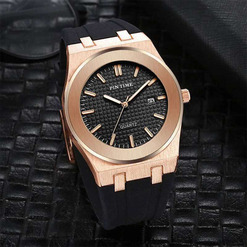 PINTIME Top Brand Sport Men's Watches Silicone Strap Waterproof 30m Calendar Check Face Dial Fashion Quartz Wristwatch Relogios