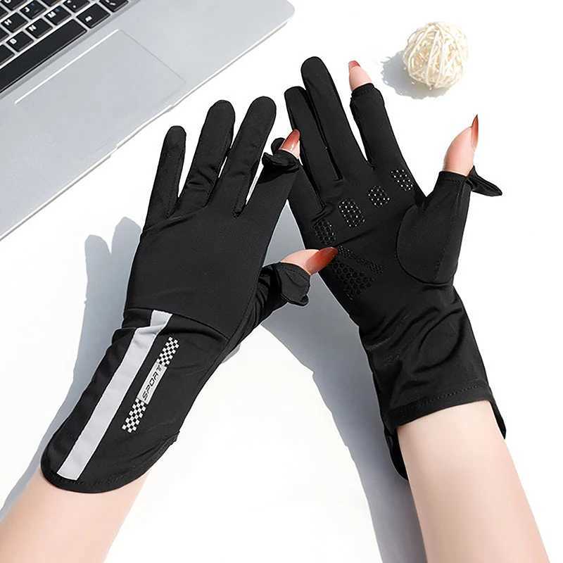 Summer Sunscreen Gloves Women Thin Ice Silk Anti-ultraviolet Dew Finger Touch Screen Driving Riding Non-slip Breathable Gloves M260311
