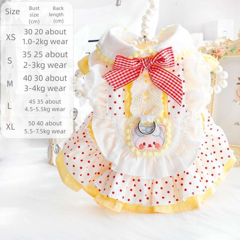 dog Clothes Spring Summer Thin Style Cat Princess Dress Red Dot Yellow Bear Leash Lolita Small Dog Pet Wholesale