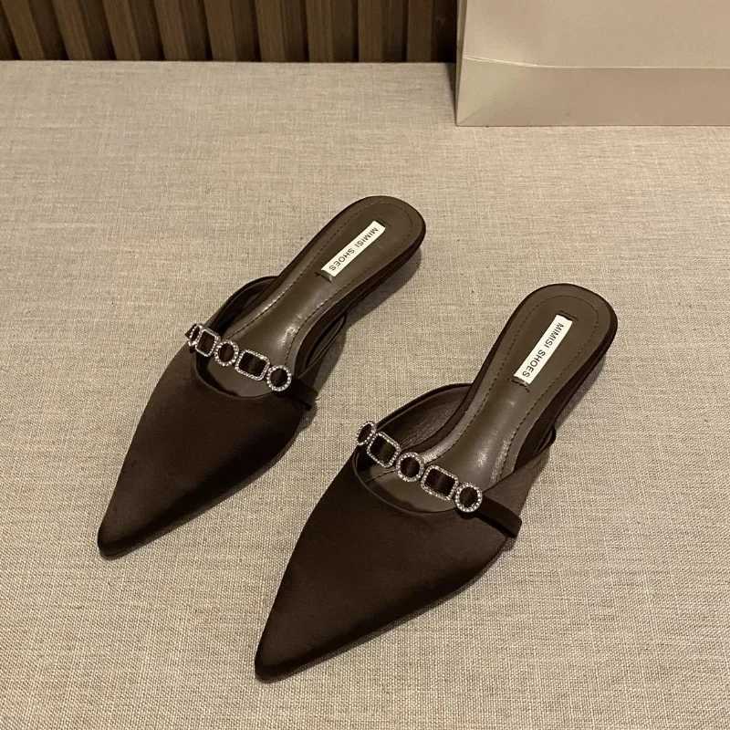 2025 New Fashion Rhinestones Ladies Heeled Sandals Shoes Female Low Heel Slides Shoes for Women Mules K260311