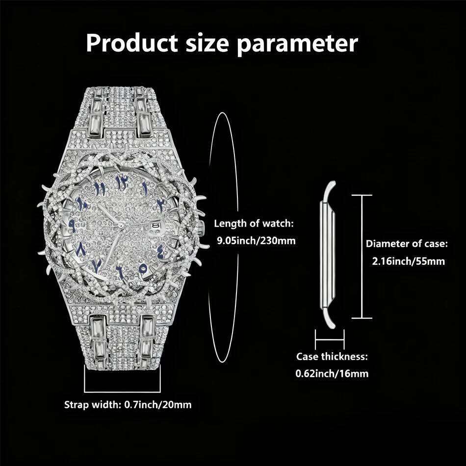 PINTIME Hot Fashion Full Diamond Watches Men Brand Hip Hop lced Qut Bling Jewelry Flower Quartz Wristwatch For Man Dropshipping