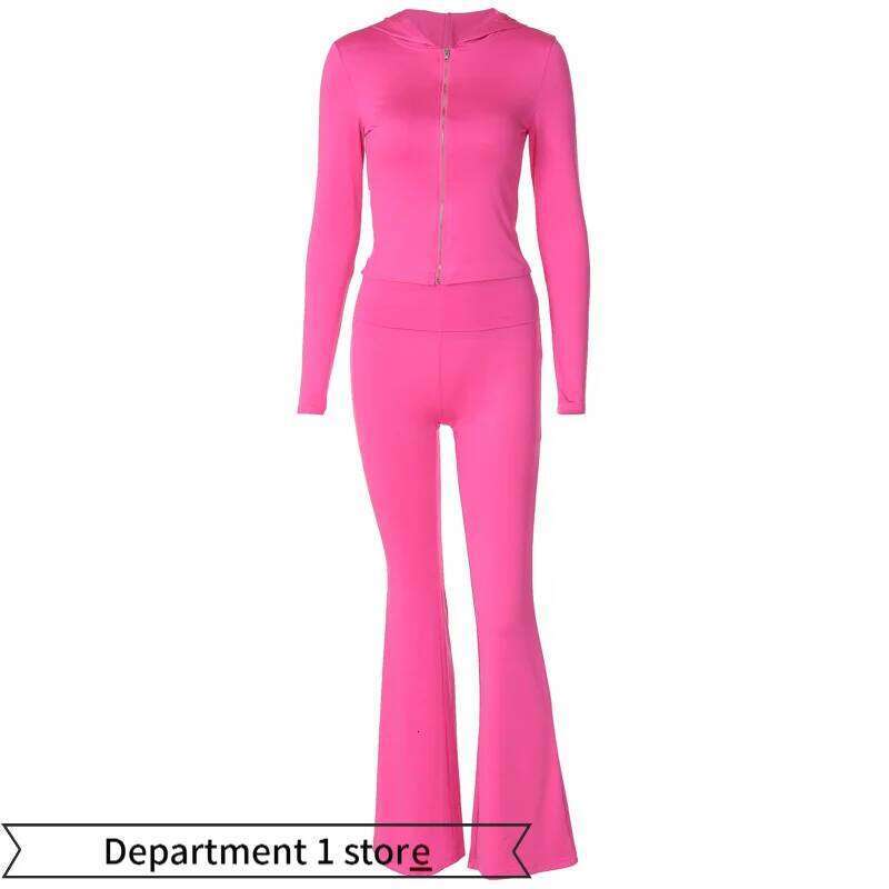 Sexydr Faionable Long Sve Hooded Top Flared Pants Zipper Closure Outfit Polyester Material Spring 2025 Collection 26H0311