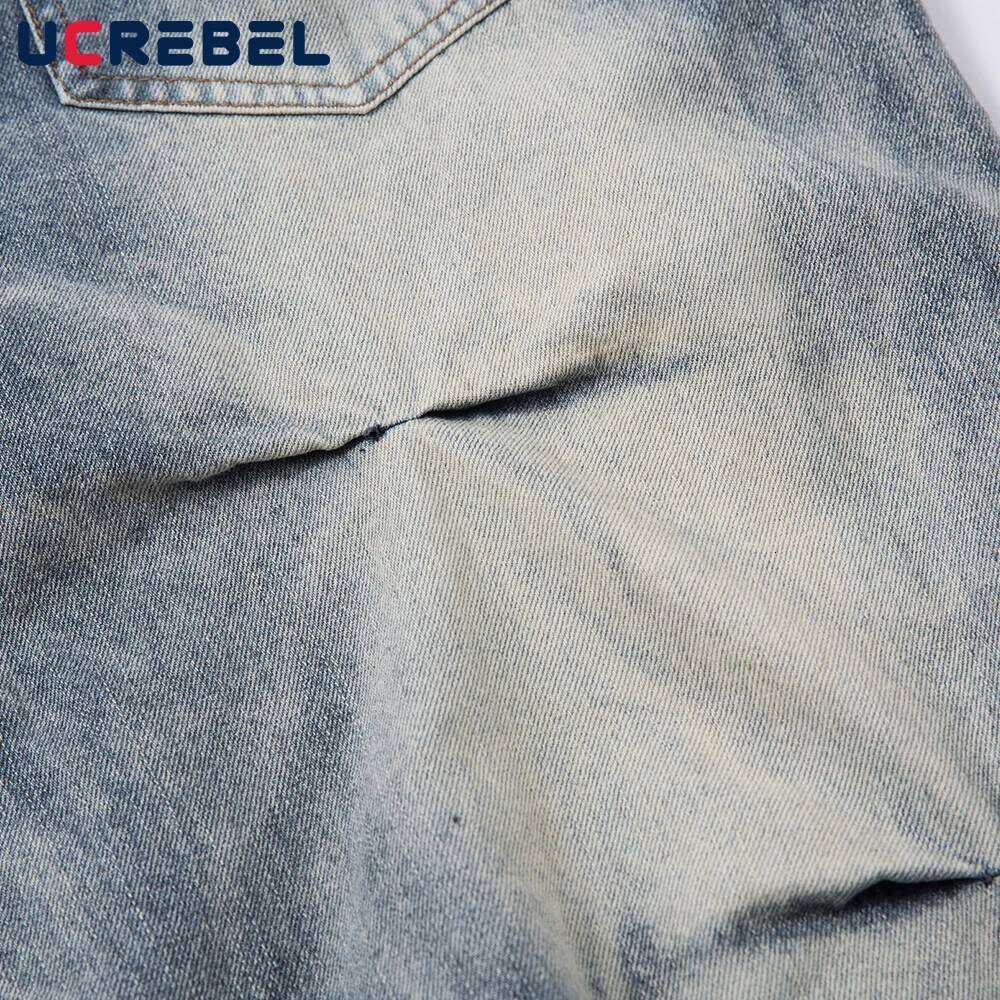 Pleated Washed Distressed Jeans Mens Retro High Street Pocket Loose Wide Leg Denim Pants Men Trousers Z260225