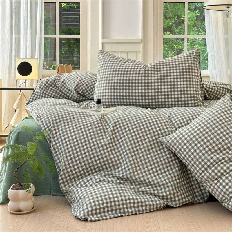 3pcs Green plaid Duvet cover set 1*Duvet Cover + 2*Pillowcase, Without Core, Bedding Set, Soft Comfortable H260311