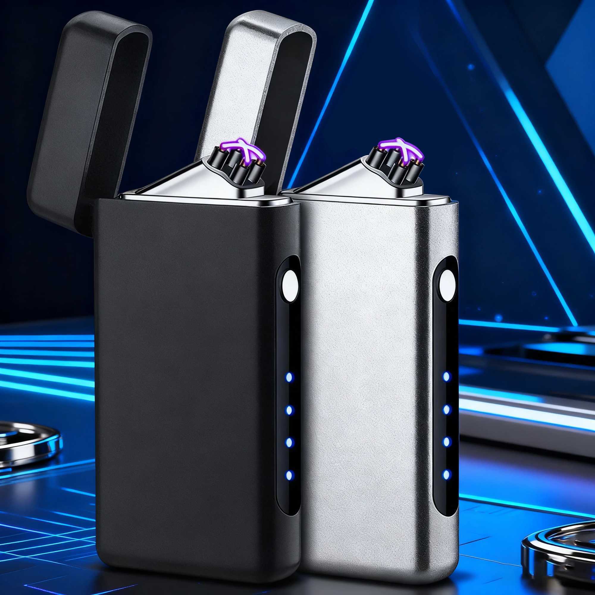 Type-C Rechargeable Dual Arc Pluse Lighters Windproof Portable Electric Lighters with LED Battery Display for Smoking Cigarette N260311