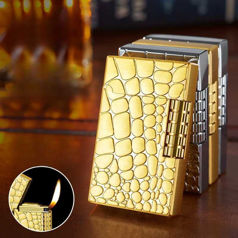 New Metal Steel Voice Oblique Fire Inflatable Lighter Sideslip Grinding Wheel Ignition Butane Gas Pipe Lighter Smoking N260311