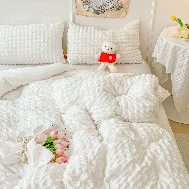 3pcs White seersucker Duvet 1*Duvet Cover + 2*Pillowcase, Without Core,pink Bedding Set H260311