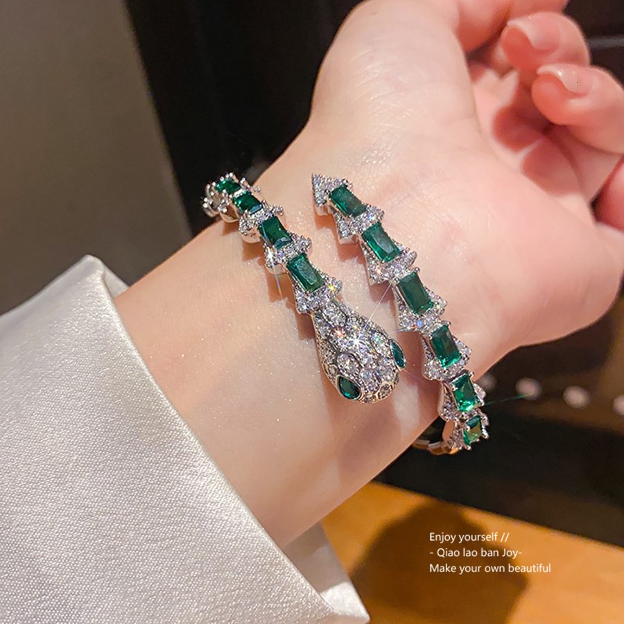 Bracelet18K Real Gold Plated Zircon Snake Bracelet Shape Open Personality National Style Trendy Bracelet Light Luxury High-End Sense Jewelry For Brace