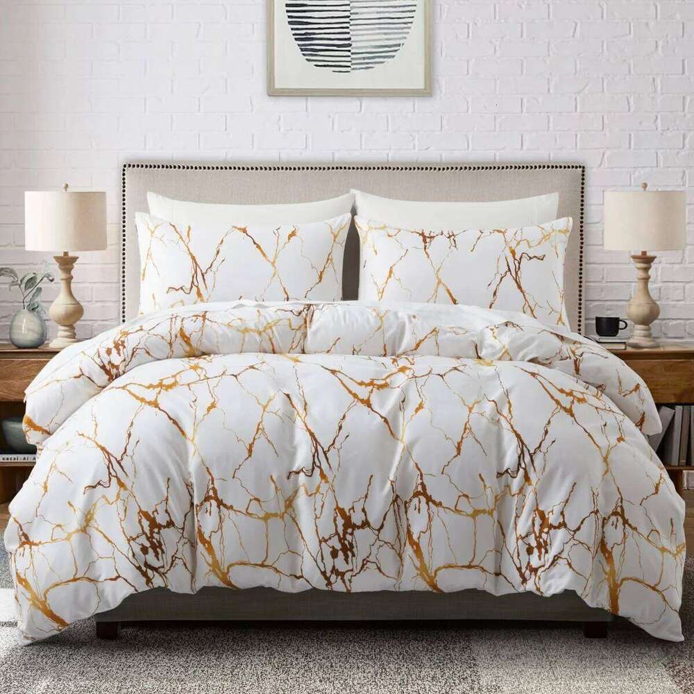 White Gold Marble Duvet Queen,Modern Abstract Comforter Cover with Pillowcase for Teen,Kids Watercolor Artwork Bedding Set H260311