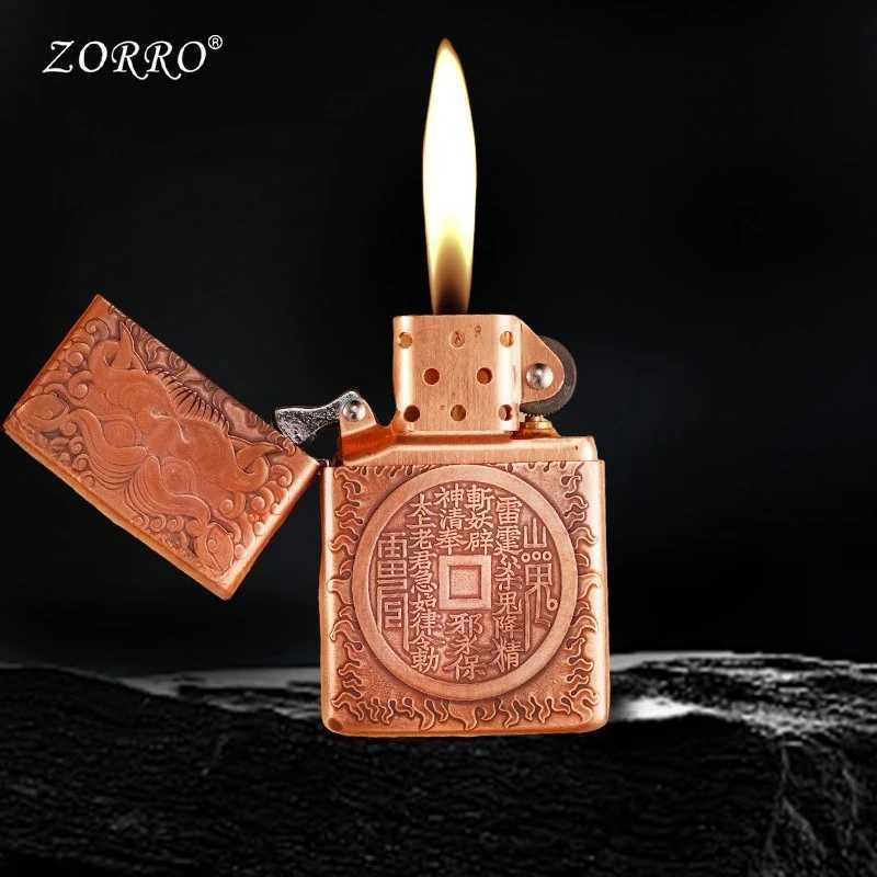 Z902S Thick Purple Copper Mountain Ghost Money Carving Kerosine Lighter Gadgets for Men Smoking Accessories N260311