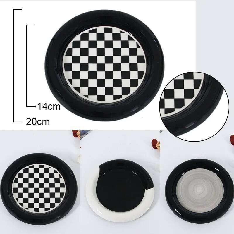 Kitchenware Checkerboard Grid Black White Jewellery Storage Tray Dinner Plate Breakfast Dessert Cake Dish for Dining Room Home Decoration