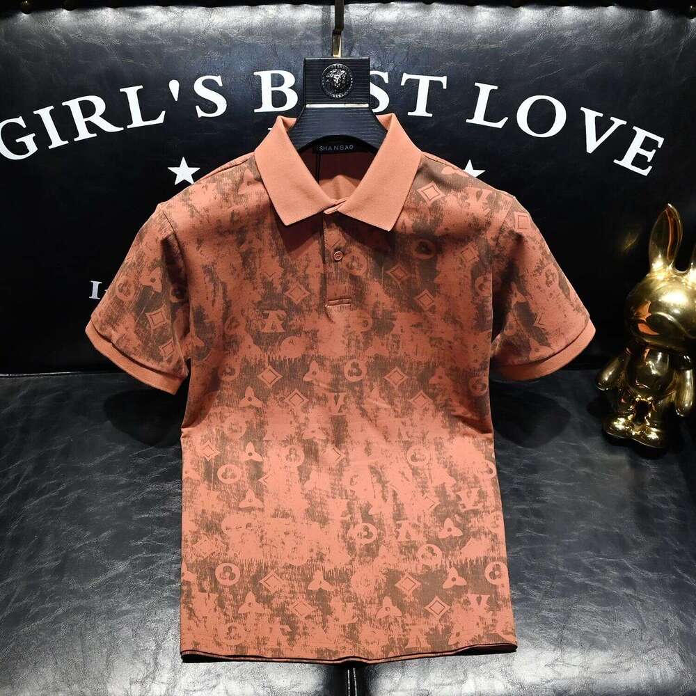 European Summer New Arrivals Light Luxury Fashion Simple Short-Sleeve Mens High-End Trendy Printed Polo Shirt Asia Size