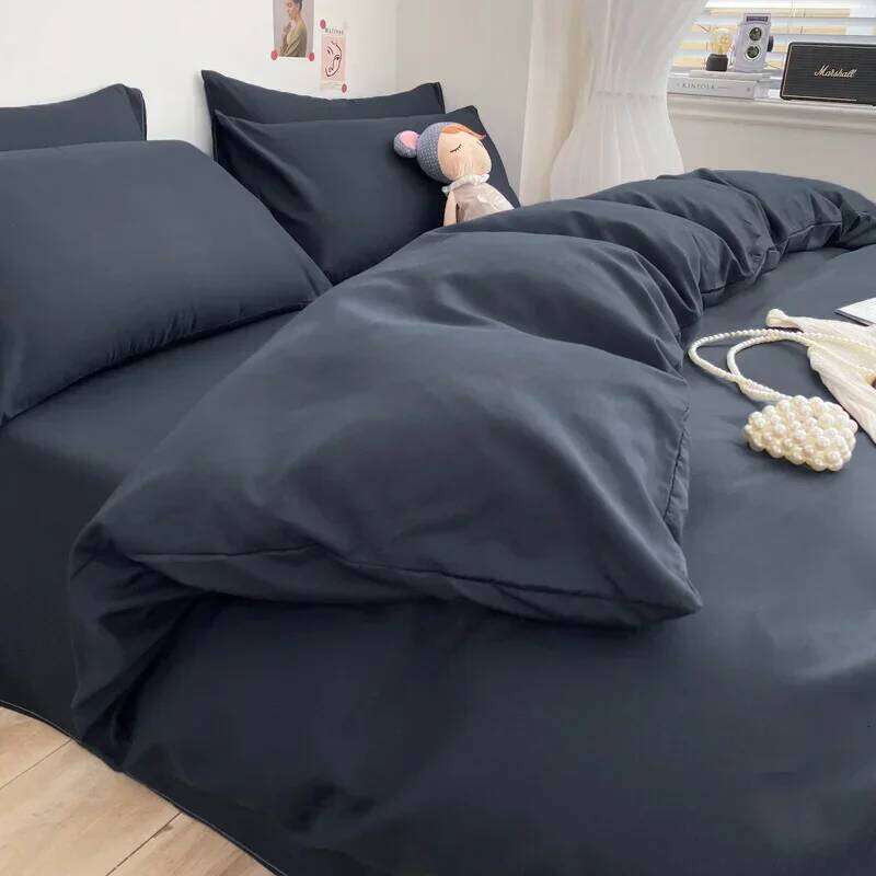 Solid Color Brushed Fabric Duvet Pillowcase Bedding Set Bed Sheet Quilt Cover Single Queen King Size 4 Pieces Sets H260311