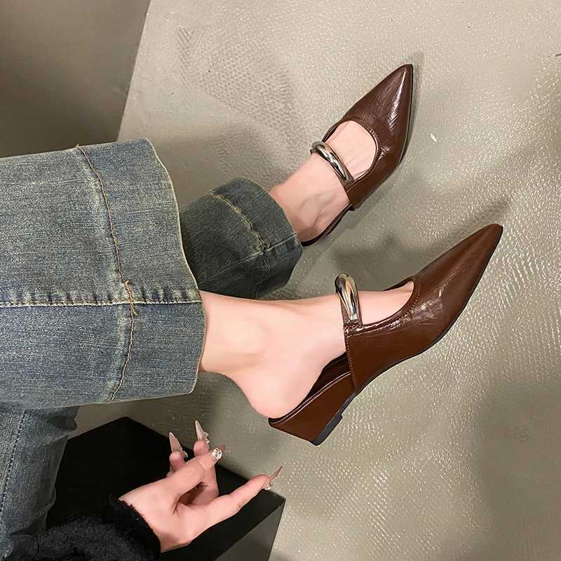 Elegant Womens Wedges Pointed Toe Mules Shoes Woman 2025 Trend Slingback Dress Fashion Sandals Mujer Zapatos K260311