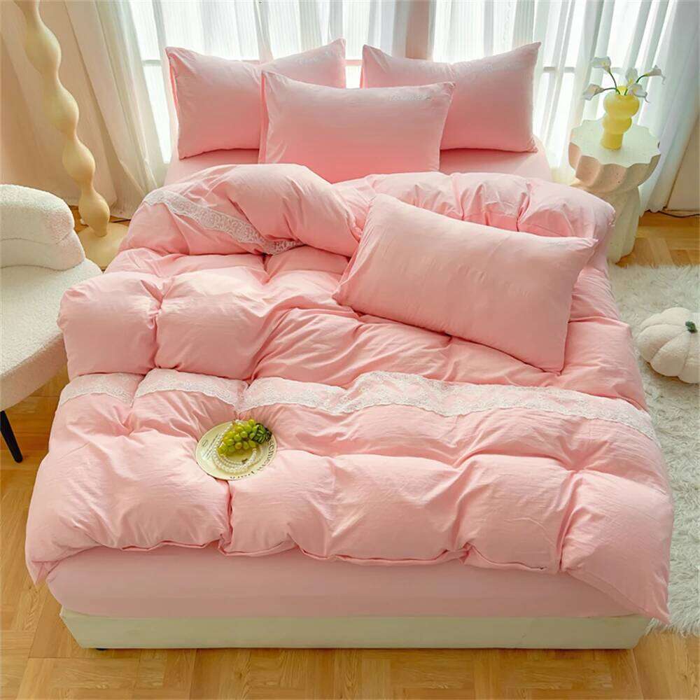 Solid Color Class A Wash Cotton Bedding Duvet with Bed Sheet Queen King Size Quilt Cover Soft Comforter Four Piece Set H260311